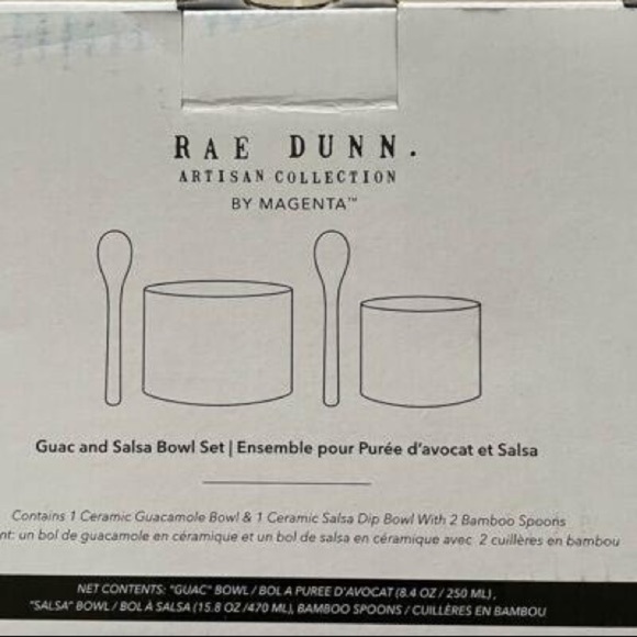 Rae DUNN ARTISAN GUAC + SALSA SET WITH 2 BAMBOO SPOONS - Picture 4 of 5